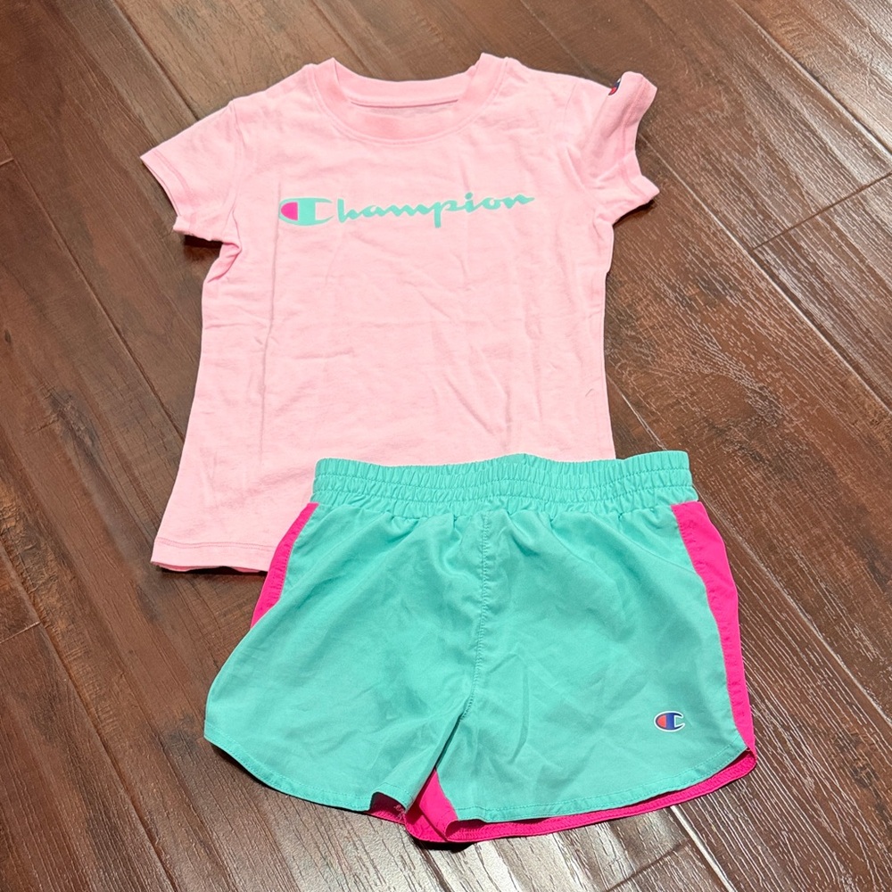 Champion Pink Tee and Mint Green Shorts Set